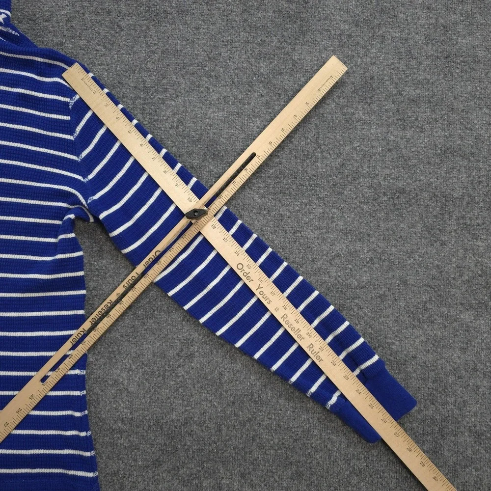 Vintage Polo Ralph Lauren Hoodie Mens L Blue Striped Thermal Henley Pony Logo